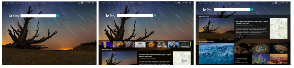 Set of 3 Bing Homepage images